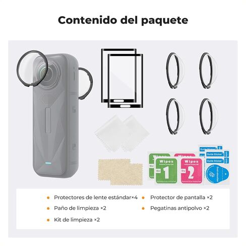 واقيات العدسات القياسية من K&F المتوافقة مع ملحقات Insta360 X5، غطاء واقي للعدسات الزجاجية عالية الشفافية مع واقي الشاشة، طقم بديل للغطاء المضاد للخدش in Saudi Arabia