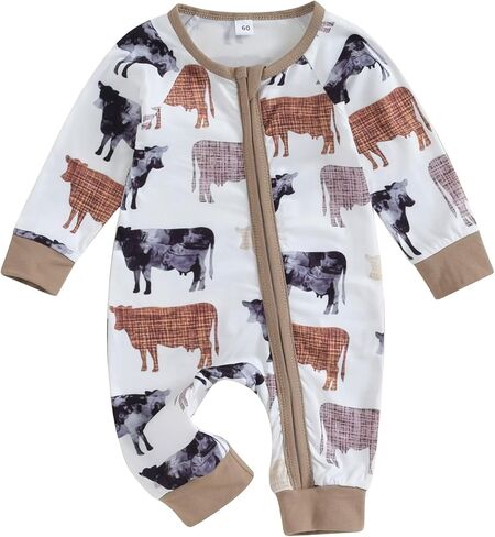 ملابس رعاة البقر الغربية لحديثي الولادة ملابس محايدة من قطعة واحدة رومبير بذلة للأطفال الرضع الأولاد والبنات ملابس الخريف والشتاء in Kuwait
