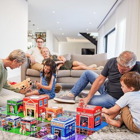 Cinrobiye Community Helpers Sorting and Stacking Set with Wooden Figures Traffic Signs Vehicles Modern City Mat Vehicle Preschool Learning Montessori Game Nesting Boxes for Boys Girls Birthday Gift in Saudi Arabia