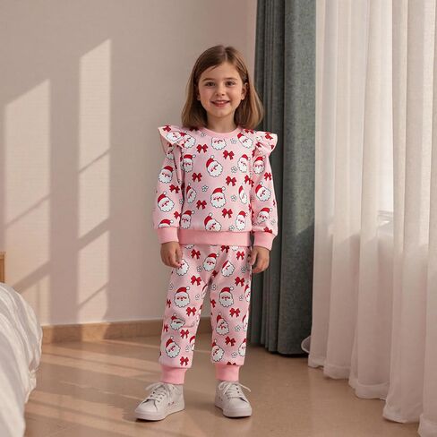 ZyHwShine Toddler Baby Girl Christmas Outfit Santa Sweatshirt Shirt Long Sleeve Pullover Pants Set Cute Winter Clothes in Saudi Arabia