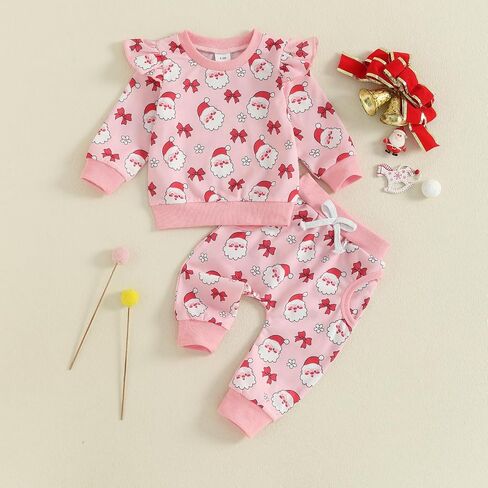 ZyHwShine Toddler Baby Girl Christmas Outfit Santa Sweatshirt Shirt Long Sleeve Pullover Pants Set Cute Winter Clothes in Saudi Arabia