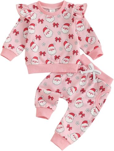 ZyHwShine Toddler Baby Girl Christmas Outfit Santa Sweatshirt Shirt Long Sleeve Pullover Pants Set Cute Winter Clothes in Saudi Arabia