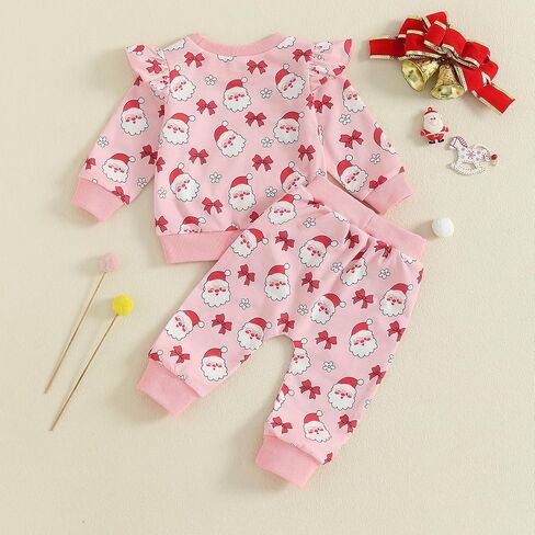 ZyHwShine Toddler Baby Girl Christmas Outfit Santa Sweatshirt Shirt Long Sleeve Pullover Pants Set Cute Winter Clothes in Saudi Arabia