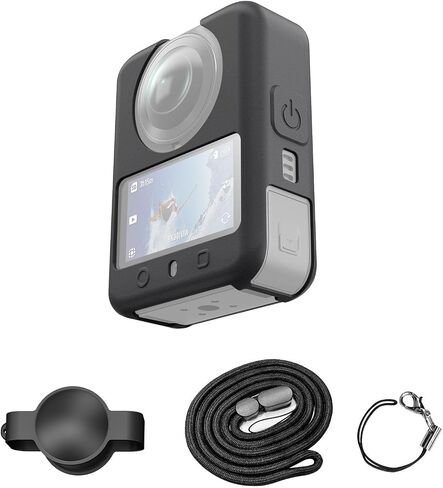 for DJI Osmo 360 Silicone Protective Cover with Lens Cover & Lanyard (Black) in Saudi Arabia