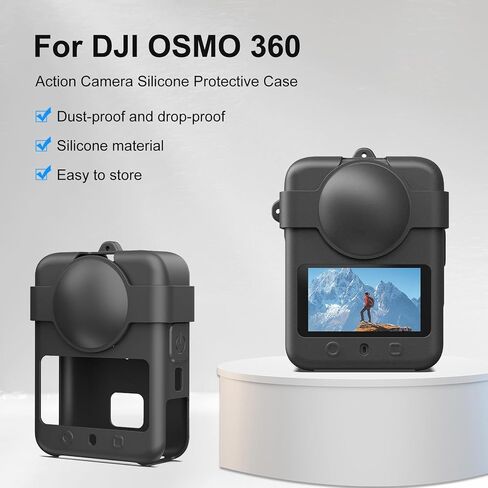 for DJI Osmo 360 Silicone Protective Cover with Lens Cover & Lanyard (Black) in Saudi Arabia