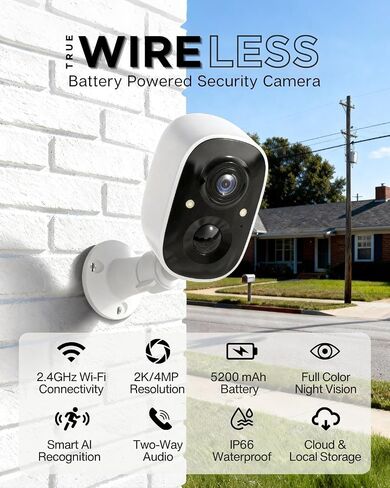 Security Cameras Wireless Outdoor, 2K Battery Powered Outside Cameras for Home Security, Indoor, WiFi, Color Night Vision, AI Motion Sensor, 2-Way Audio, Weatherproof, SD/Cloud Storage in Saudi Arabia