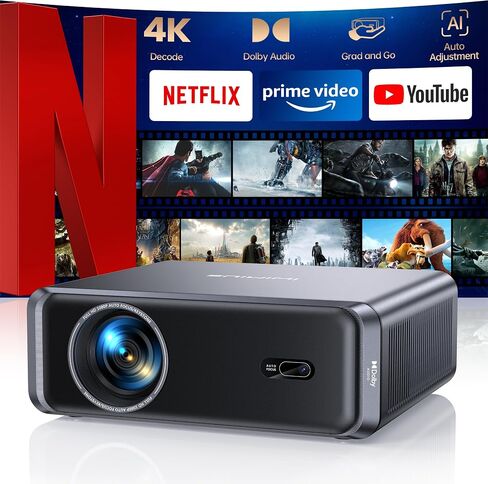 [Netflix-Licensed/Compact Design] Smart Outdoor Projector with WiFi6 and Bluetooth, 4K Supported Movie Projector, DoIby Audio w/ HDMI ARC, Built-in Apps, AI Auto Focus, Portable Home Proyector P65 in Saudi Arabia