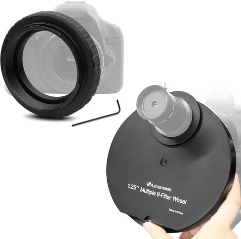 Astromania Telescope Filter Drawer, Multiple 9-Position Filter Wheel Holder - Bundle with - Metal T-Ring Adapter for Canon EOS DSLR/SLR in Saudi Arabia