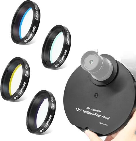 Astromania Telescope Filter Drawer, Multiple 9-Position Filter Wheel Holder - Bundle with - Deluxe Telescope LRGB 1.25 Inch Filter Set in Saudi Arabia