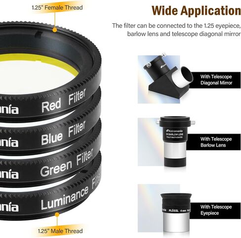 Astromania Telescope Filter Drawer, Multiple 9-Position Filter Wheel Holder - Bundle with - Deluxe Telescope LRGB 1.25 Inch Filter Set in Saudi Arabia