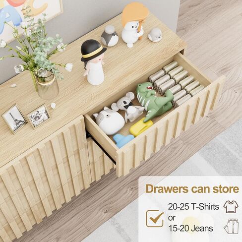 UEV Mid-Century Modern Dresser for Bedroom, Fluted 6 Drawer Dresser with Metal Stand, Accent Light Wood Chest of Drawers for Bedroom,Living Room,Hallway (Ivory White) in Saudi Arabia
