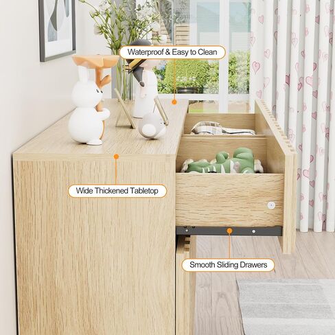 UEV Mid-Century Modern Dresser for Bedroom, Fluted 6 Drawer Dresser with Metal Stand, Accent Light Wood Chest of Drawers for Bedroom,Living Room,Hallway (Ivory White) in Saudi Arabia