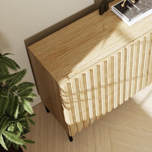 UEV Mid-Century Modern Dresser for Bedroom, Fluted 6 Drawer Dresser with Metal Stand, Accent Light Wood Chest of Drawers for Bedroom,Living Room,Hallway (Ivory White) in Saudi Arabia