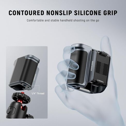 NEEWER AC034 مقبض جانبي فقط لقفص AC014 متوافق مع DJI Osmo Action 5 Pro/4/3، محول تركيب كاميرا مغناطيسي سريع الإصدار مع قبضة وشريط تمديد مصراع الحذاء البارد، رمادي داكن in Kuwait