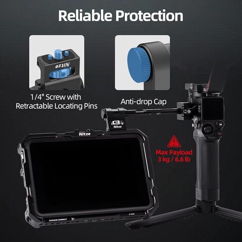 حامل شاشة Nitze Gimbal لـ DJI RS 4 Mini/RS 4 Pro/RS 4 / RS 3 Mini/RS 3 Pro/RS 3/ RSC 2/ RS 2، مع مشبك الناتو وحامل شاشة ميداني قابل للدوران 360 درجة، حمولة 3 كجم/6.6 رطل - N28-S1 in Saudi Arabia