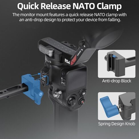 حامل شاشة Nitze Gimbal لـ DJI RS 4 Mini/RS 4 Pro/RS 4 / RS 3 Mini/RS 3 Pro/RS 3/ RSC 2/ RS 2، مع مشبك الناتو وحامل شاشة ميداني قابل للدوران 360 درجة، حمولة 3 كجم/6.6 رطل - N28-S1 in Saudi Arabia