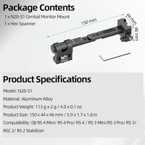 حامل شاشة Nitze Gimbal لـ DJI RS 4 Mini/RS 4 Pro/RS 4 / RS 3 Mini/RS 3 Pro/RS 3/ RSC 2/ RS 2، مع مشبك الناتو وحامل شاشة ميداني قابل للدوران 360 درجة، حمولة 3 كجم/6.6 رطل - N28-S1 in Saudi Arabia
