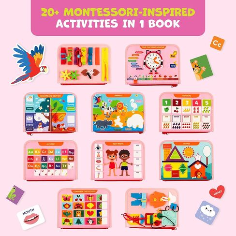 لوحة مشغولة من Clever Fox Montessori للأطفال الصغار - أكثر من 20 نشاطًا تعليميًا كتاب أطفال - ألعاب حسية دقيقة للأطفال بعمر 2 و3 سنوات - لوحة تعليمية حسية للسفر والطائرة والهدايا (أزرق) in Saudi Arabia