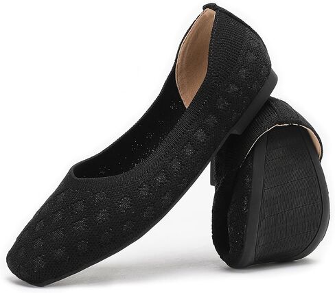 Flats for Women Square Toe Knit Foldable Ballet Women's Fat Shoes Dressy Comfortable Womens Shoe for Casual Office Work in Kuwait