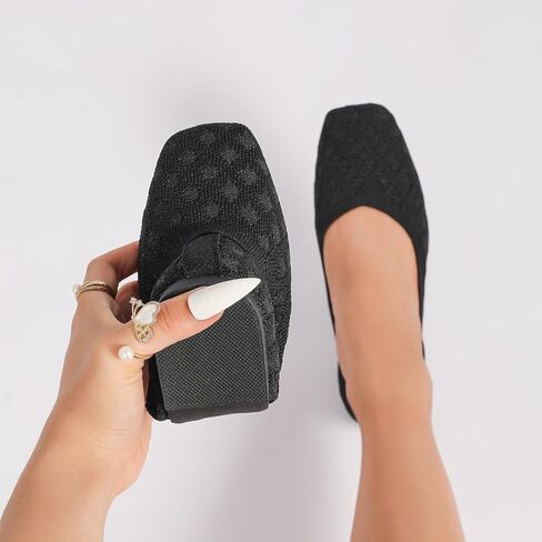 Flats for Women Square Toe Knit Foldable Ballet Women's Fat Shoes Dressy Comfortable Womens Shoe for Casual Office Work in Kuwait