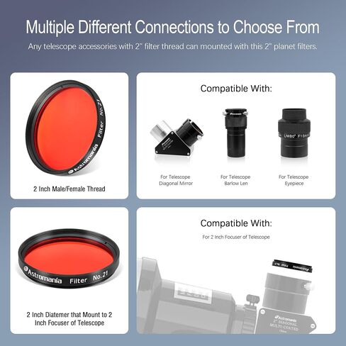 Astromania 2" Color/Planetary Filter for Telescope - #21 Orange - Bundle with - Anti-Vibration Pads for Telescope Mount & Camera Tripod in Saudi Arabia