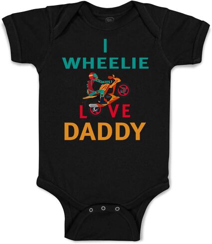 بدلة أطفال I Wheelie Love Daddy Dad Day دراجة نارية للأولاد والبنات ملابس أطفال قطنية مضحكة تصميم أسود لحديثي الولادة فقط in Saudi Arabia
