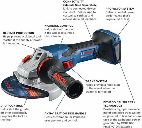 Bosch 18V PROFACTOR Brushless Lithium-Ion 5-6 in. Cordless Angle Grinder with Slide Switch (Tool Only) (Renewed) in Saudi Arabia