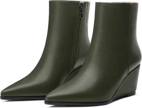 SHOWFOREST Women's Wedge Ankle Boots Pointed Toe High Heel Short Booties with Side Zipper Comfortable Casual Fall Winter Boots 2.5 Inch in Saudi Arabia