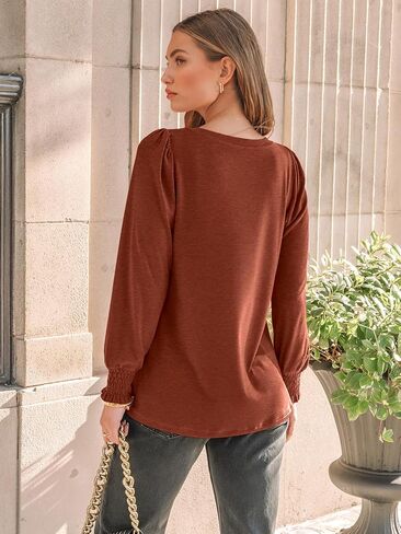 Womens Long Sleeve Shirts 2025 Dressy Fall Fashion Casual Tops Pleated Business Outfits Trendy Blouses with Smocked Cuffs in Saudi Arabia