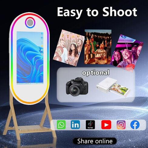 55" Mirror Photo Booth with 32" Touchscreen, APP Control & Instant Printing, DSLR Photo Booth Includes RGB Fill Light & Flight Case for Wedding Parties Events (Photo Booth + Printer) in Saudi Arabia