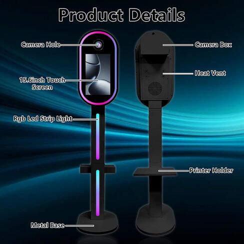 DSLR Photo Booth with 15.6 Inch Touch Screen, Photobooth Machine with Flight Case & RGB Light for Wedding Graduation Party Events Rental (White, Photo Booth) in Kuwait