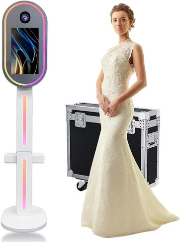 DSLR Photo Booth with 15.6 Inch Touch Screen, Photobooth Machine with Flight Case & RGB Light for Wedding Graduation Party Events Rental (White, Photo Booth) in Kuwait