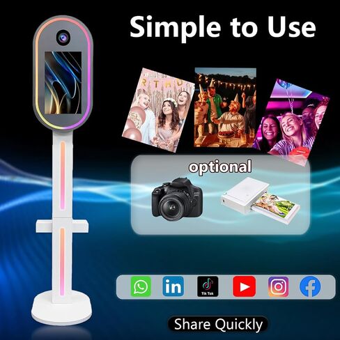 DSLR Photo Booth with 15.6 Inch Touch Screen, Photobooth Machine with Flight Case & RGB Light for Wedding Graduation Party Events Rental (White, Photo Booth) in Kuwait
