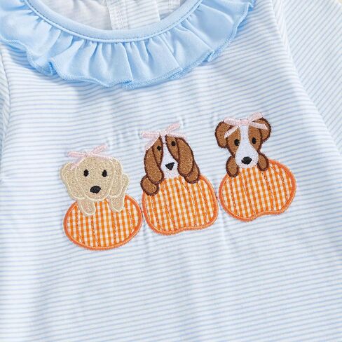 Newborn Baby Girl Halloween Romper Dog Pumpkin Embroidery Long Sleeve Onesie Ruffle Striped Overalls Fall Clothes in Saudi Arabia