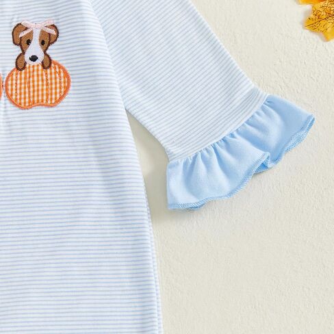 Newborn Baby Girl Halloween Romper Dog Pumpkin Embroidery Long Sleeve Onesie Ruffle Striped Overalls Fall Clothes in Saudi Arabia