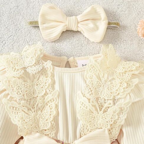 ​Baby Girl One-Piece Boutique Romper with Attached Floral Tulle Skirt and Lace Bow Headband​ in Saudi Arabia