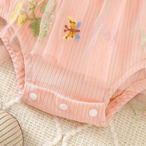 ​Baby Girl One-Piece Boutique Romper with Attached Floral Tulle Skirt and Lace Bow Headband​ in Kuwait