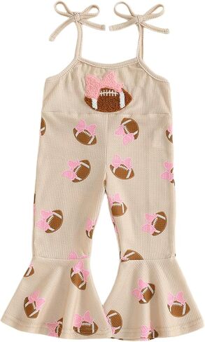 Kids Toddler Baby Girls Football Outfit Overalls Flare Jumspuit Spaghetti Strap Bell Bottom Romper Game Day Clothes in Saudi Arabia