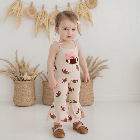 Kids Toddler Baby Girls Football Outfit Overalls Flare Jumspuit Spaghetti Strap Bell Bottom Romper Game Day Clothes in Saudi Arabia