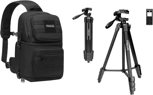 MOSISO 58 inch Camera Phone Tripod Stand with Tablet Phone Mount&Camera Sling Bag, DSLR/SLR/Mirrorless Tactical Camera Crossbody Bag Case Photography Slingpack with Tripod Holder, Black in Saudi Arabia