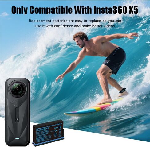 مجموعة شاحن بطارية لجهاز Insta360 X5، بطاريات قابلة لإعادة الشحن بقدرة 2800 مللي أمبير في الساعة مع علبة شحن سريعة مزدوجة 27 وات، محور شاحن ثنائي الاتجاه لملحقات Insta 360 X5 (شاحن + بطاريتين) in Kuwait