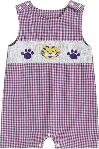 Newborn Baby Boy Football Outfit Embroidery Plaid Retro Romper Sleeveless One Piece Jumpsuit Smocked Shortall in Saudi Arabia