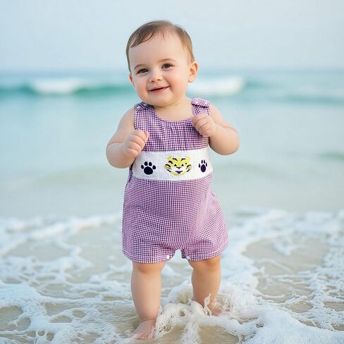 Newborn Baby Boy Football Outfit Embroidery Plaid Retro Romper Sleeveless One Piece Jumpsuit Smocked Shortall in Saudi Arabia