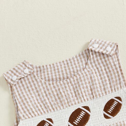 Newborn Baby Boy Football Outfit Embroidery Plaid Retro Romper Sleeveless One Piece Jumpsuit Smocked Shortall in Saudi Arabia