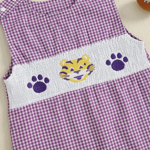 Newborn Baby Boy Football Outfit Embroidery Plaid Retro Romper Sleeveless One Piece Jumpsuit Smocked Shortall in Saudi Arabia