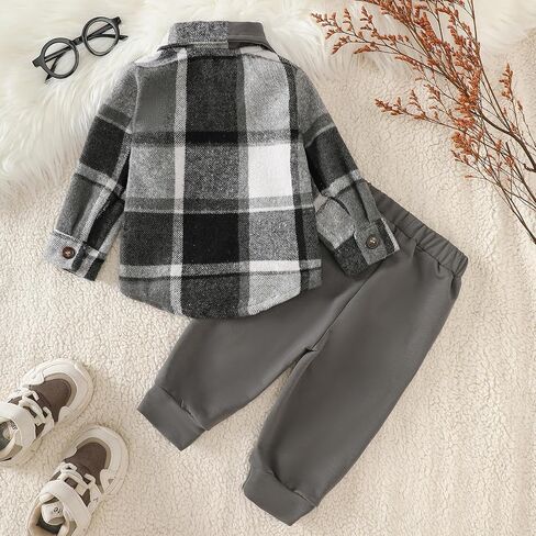 ​Baby Boys 2-Piece Boutique Set, Vintage Plaid Shirt with Classic Button Detail and Comfortable Pants in Kuwait