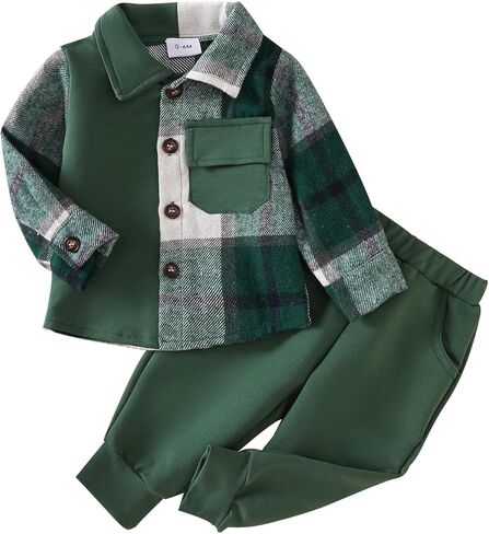 ​Baby Boys 2-Piece Boutique Set, Vintage Plaid Shirt with Classic Button Detail and Comfortable Pants in Kuwait
