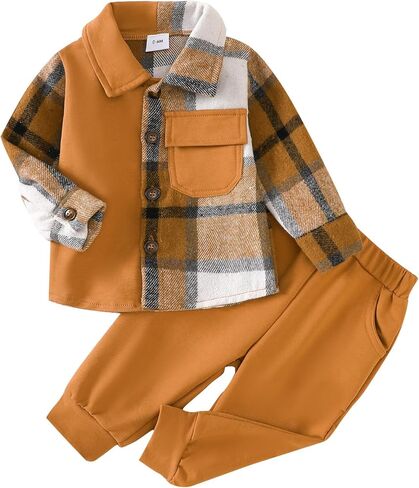 ​Baby Boys 2-Piece Boutique Set, Vintage Plaid Shirt with Classic Button Detail and Comfortable Pants in Kuwait