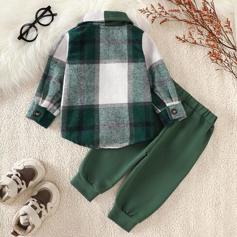 ​Baby Boys 2-Piece Boutique Set, Vintage Plaid Shirt with Classic Button Detail and Comfortable Pants in Kuwait