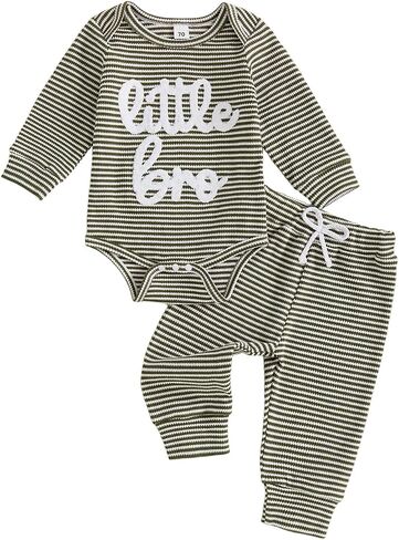 Baby Boys Outfits Little Brother Long Sleeves Bodysuit Romper and Solid Pants Fall Winter Clothes 0 3 6 9 M in Saudi Arabia